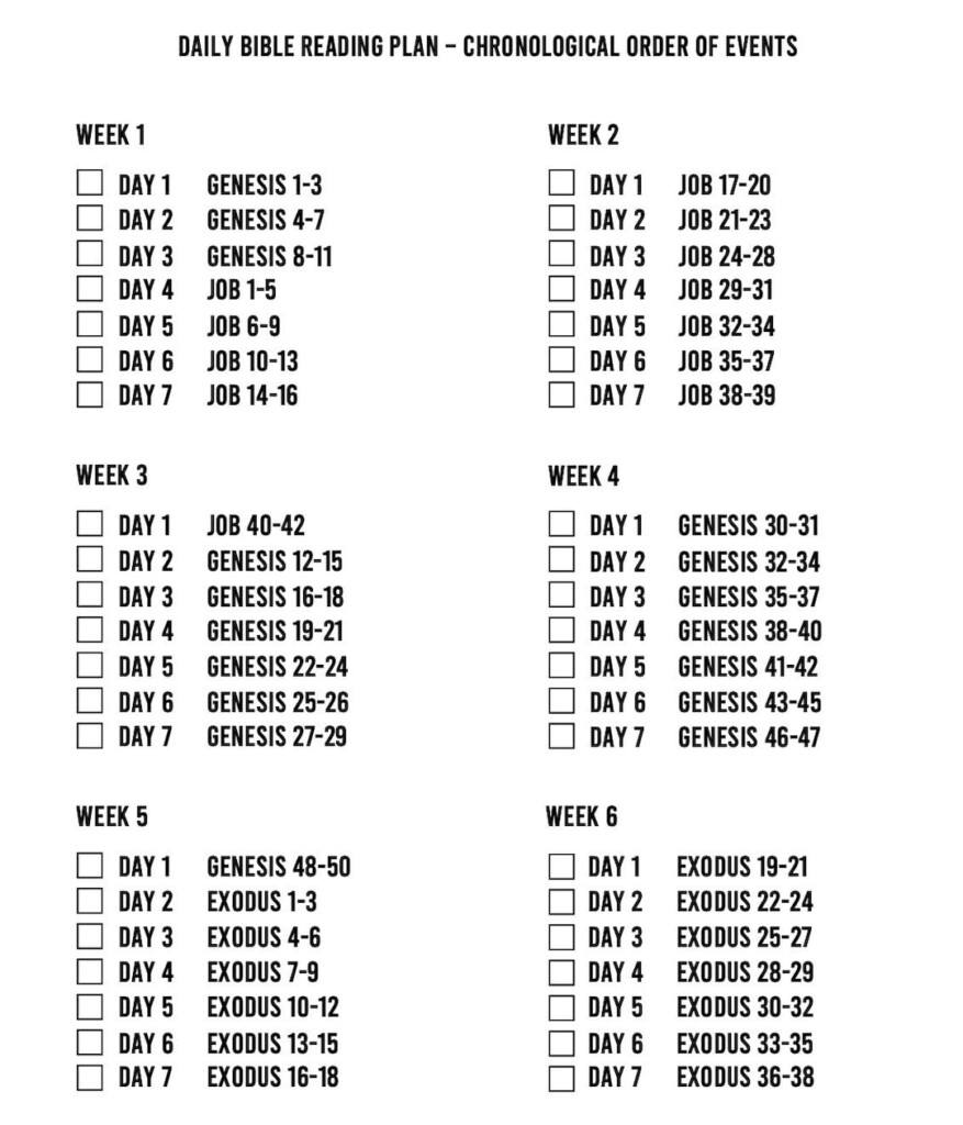 Printable Chronological Bible Reading Plan Etsy