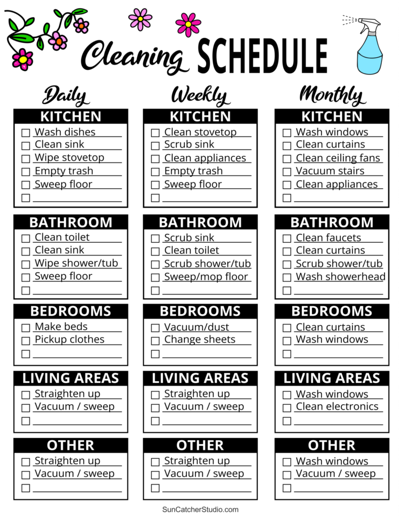 Printable Cleaning Schedule Spring Daily Weekly Checklists Free Printables Lettering SVG Files Tools Apps