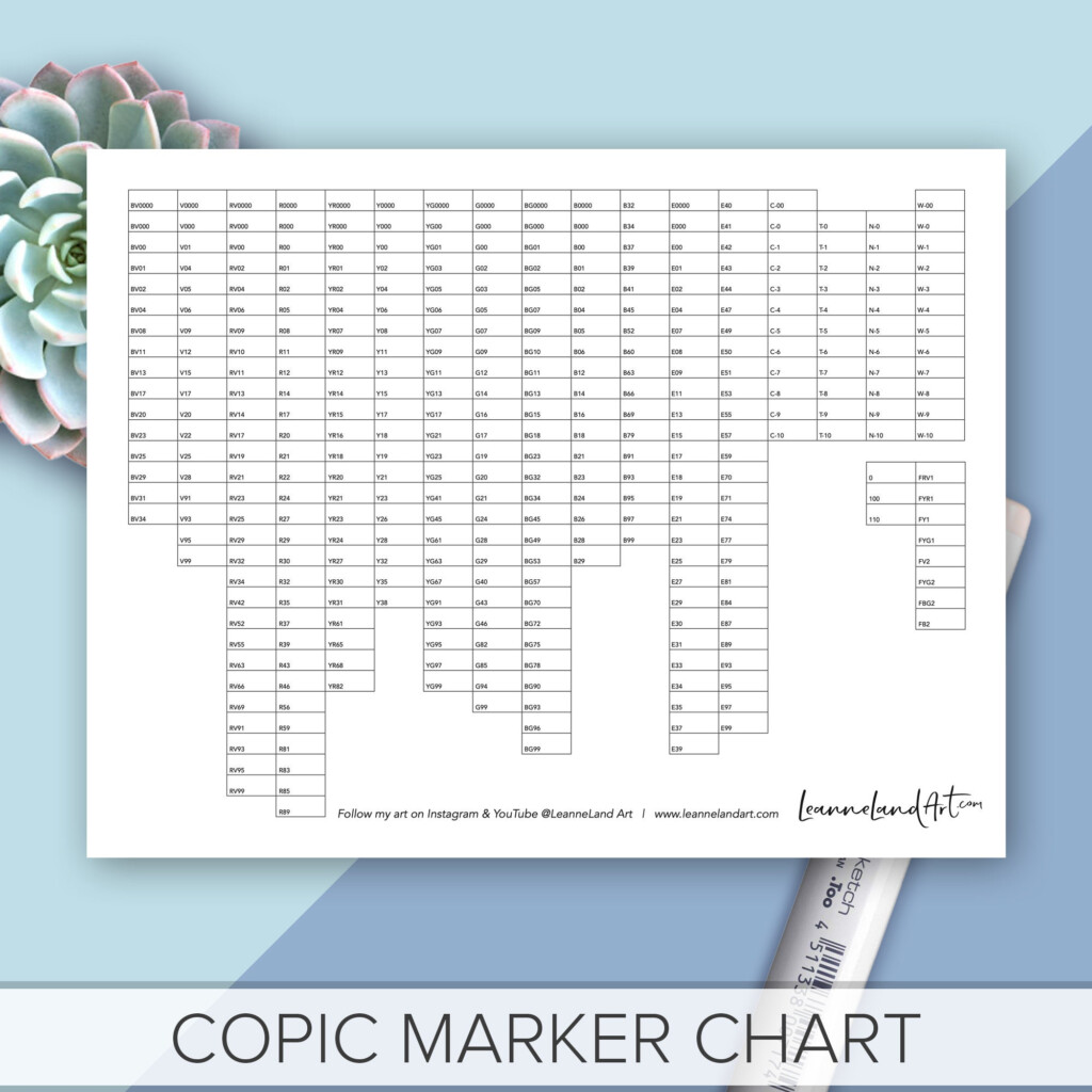 PRINTABLE COPIC Marker Chart Full Marker Chart Print And Colour Easy Art Reference Etsy