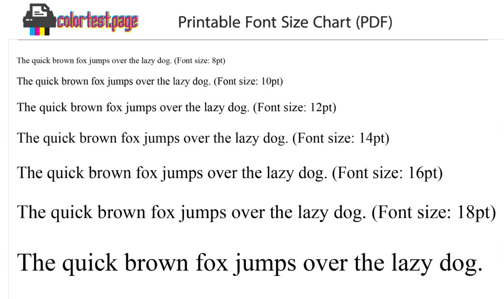 Printable Font Size Chart Color Test Page