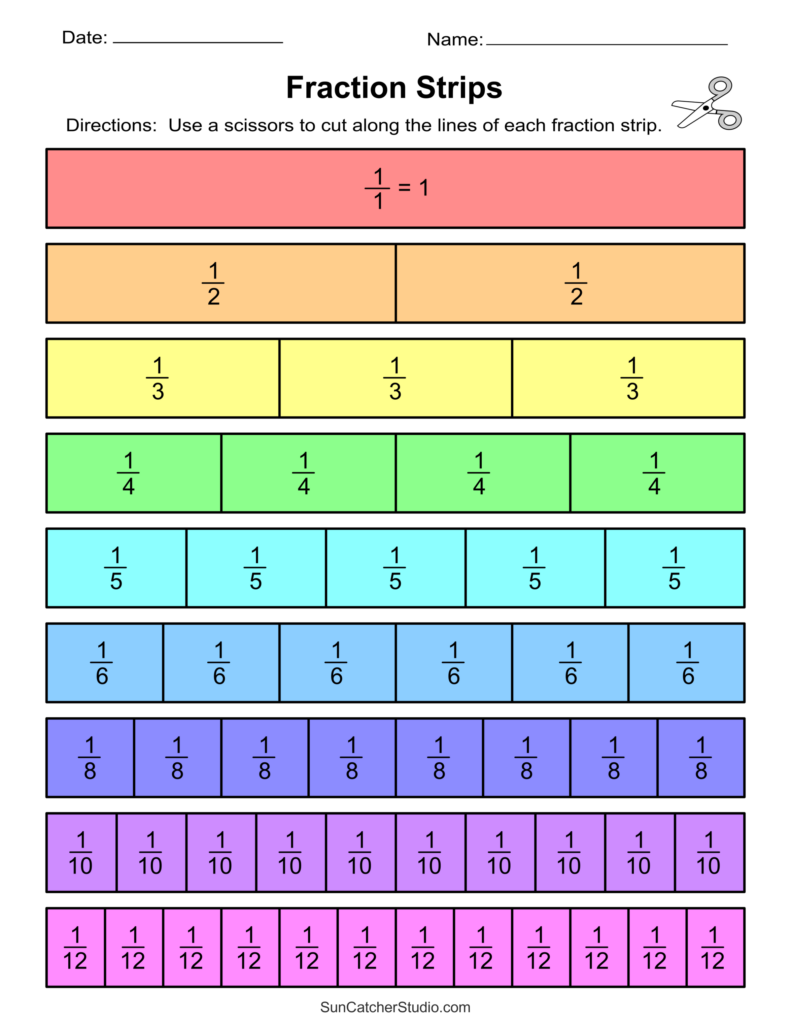 Printable Fraction Strips And Fraction Bars Free Printables Lettering SVG Files Tools Apps