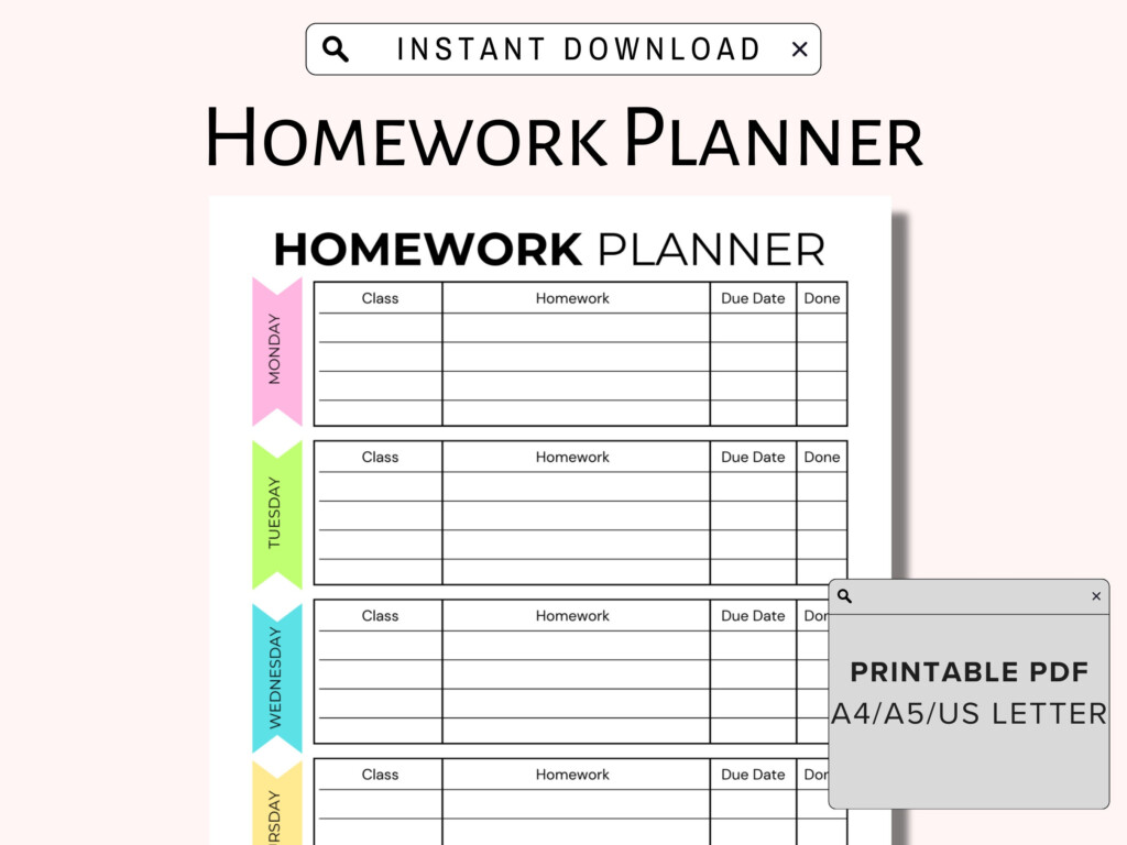Printable Homework Planner Homework Chart Homework Tracker Homeschool Planner Homework Log PDF Assignment Tracker Homework Log A4 A5 Etsy