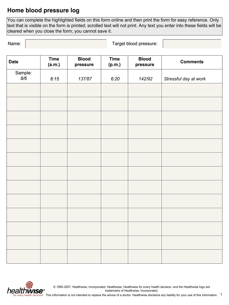 Printable Nhs Blood Pressure Recording Chart Fill Online Printable Fillable Blank PdfFiller