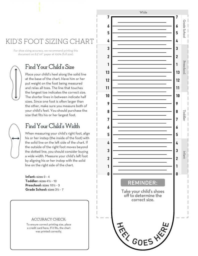 Printable Sneaker Size Chart Free Printable Kids Foot Chart Kids Foot Sizer Chart Toddler