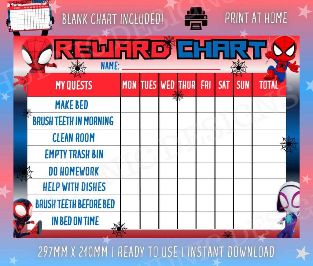 Spiderman Rewards Chart Kids Chore Chart digital Download Etsy