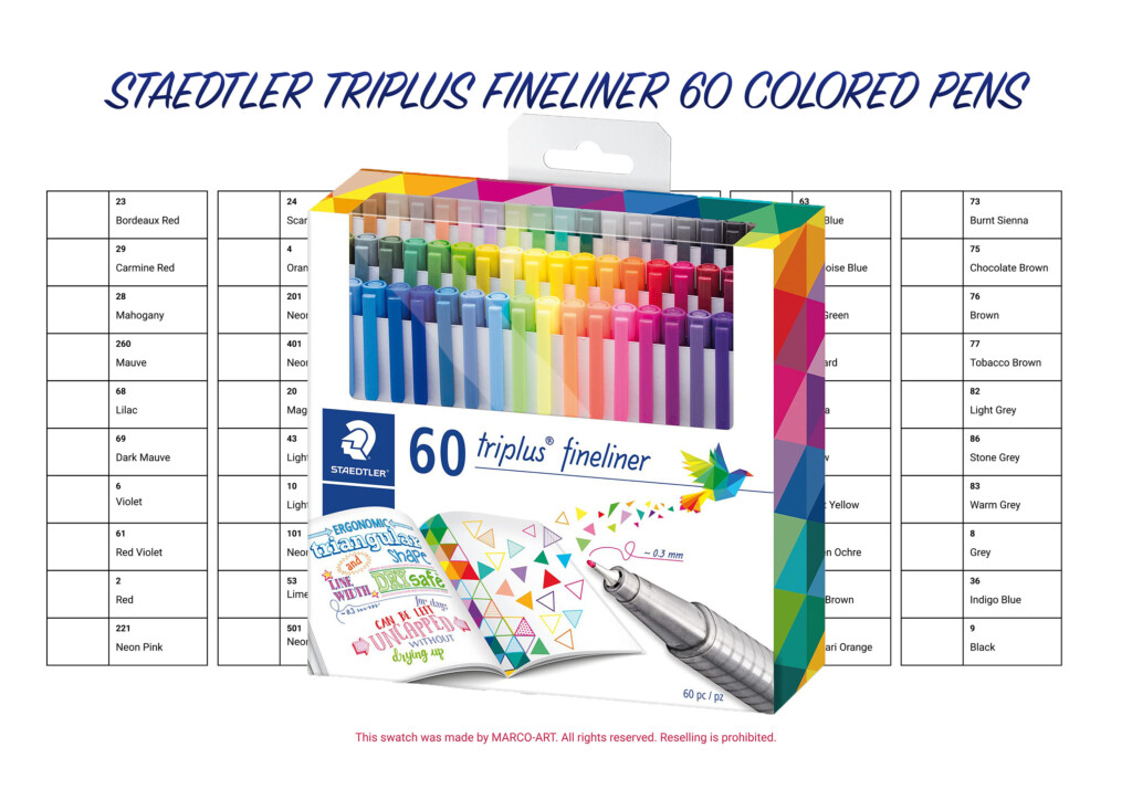 Staedtler Triplus Fineliner 60 Colored Pens Swatch Template DIY Color Swatch Printable Digital PDF Template Instant Download Etsy Finland