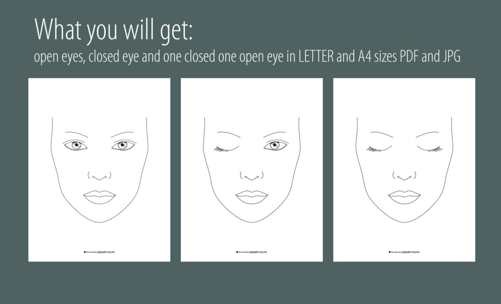 Three Face Charts With Open And Closed Eyes Beginner Friendly Blanks For Makeup Practice Make Up Artist Templates JPG PDF Etsy