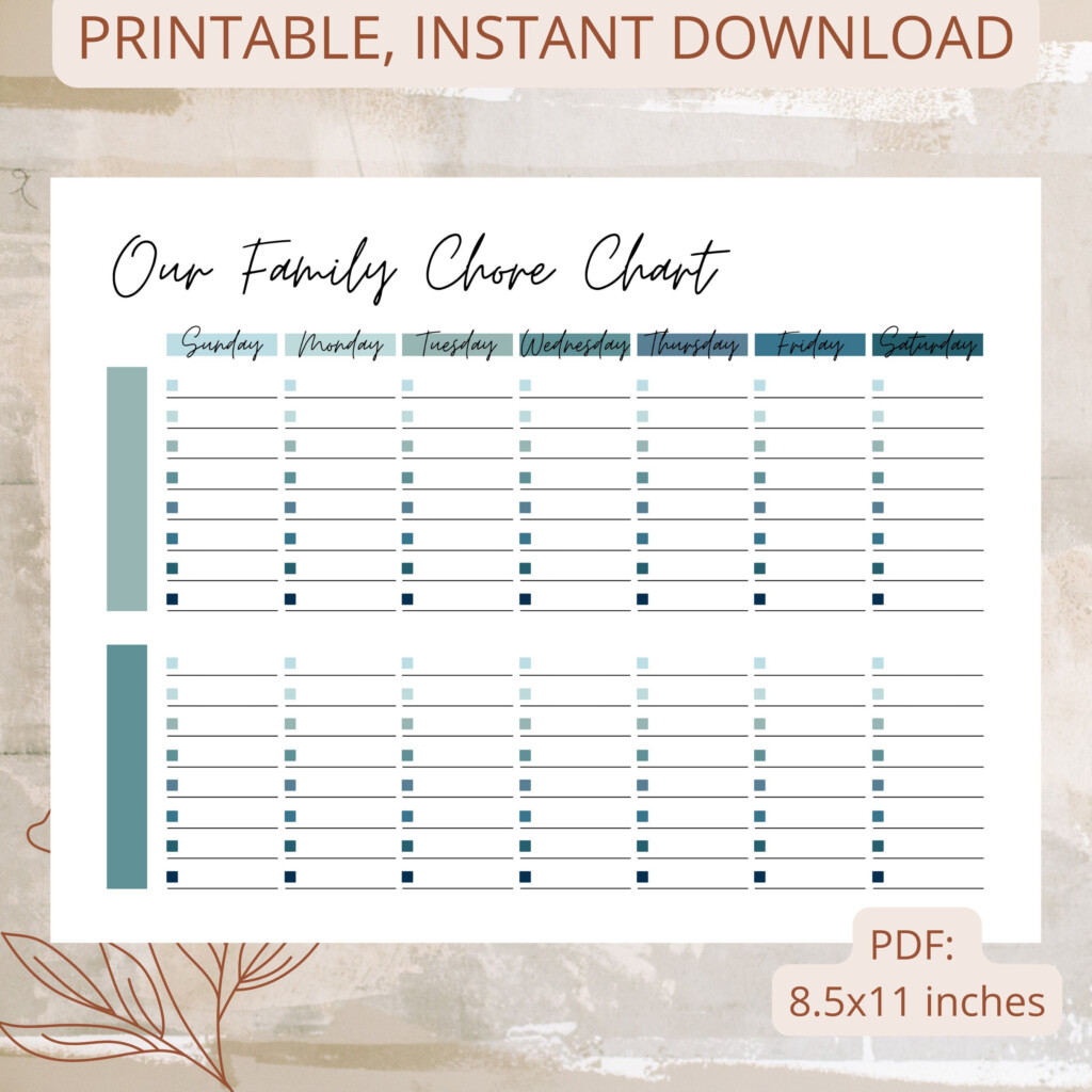 Two Person Chore Chart Printable Chore Chart Family Chore Chart Blue Chart Printable Family Chore Chart Two Person Chore Chart Etsy
