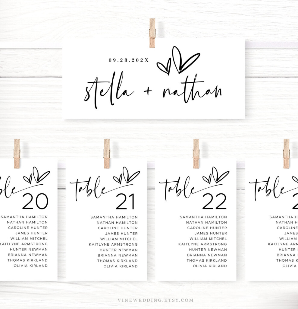 Wedding Seating Chart Template Editable Wedding Seating Cards Template Printable Seating Cards Minimalist Modern Script Heart VWC67 Etsy
