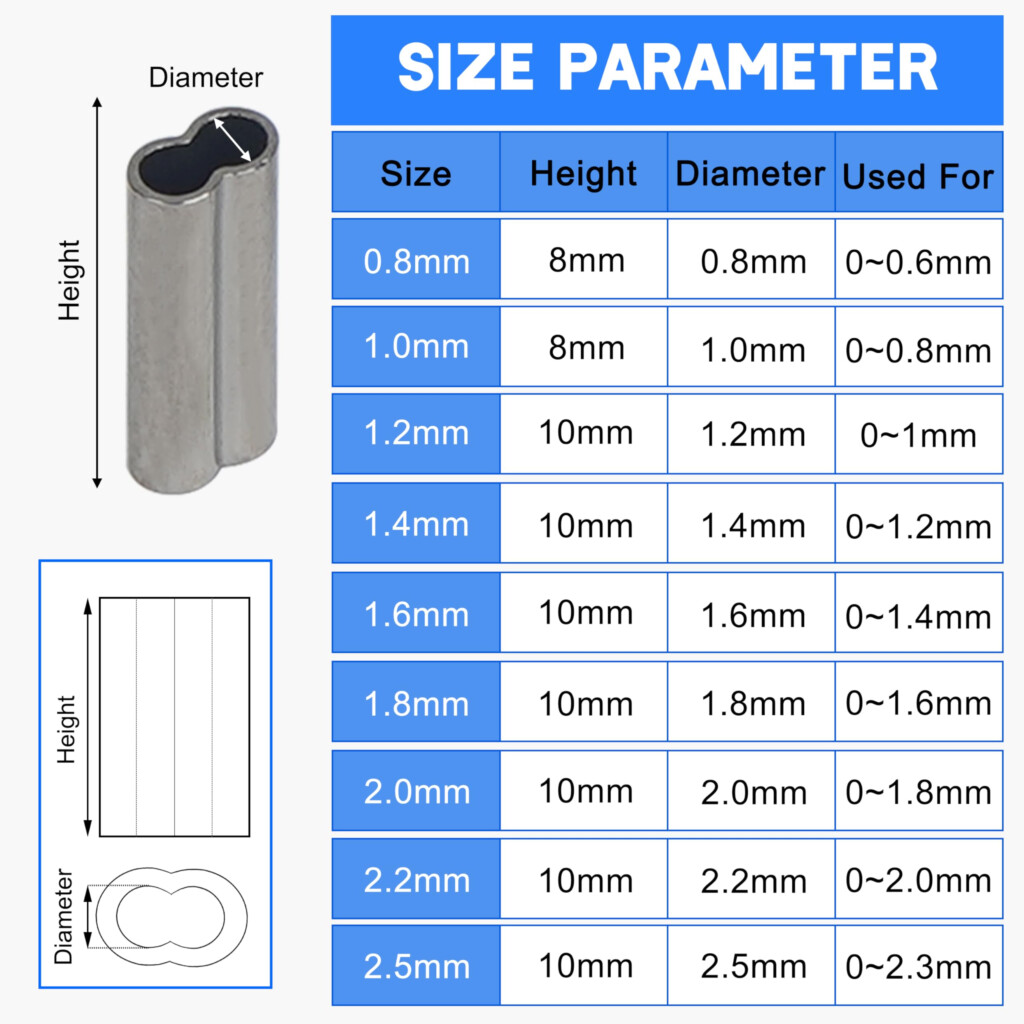 Wire Rope Connector Sleeves SILANON 100 Piece Fishing Crimp Sleeves Brass Copper Double Barrel Crimping Sleeves For Wire Rope Fishing Line Brass Copper Fishing Tackle